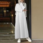 Retro Striped Dress Factory - OEM/ODM S-5XL Cotton Linen for Muslim Women Long-Sleeved Casual