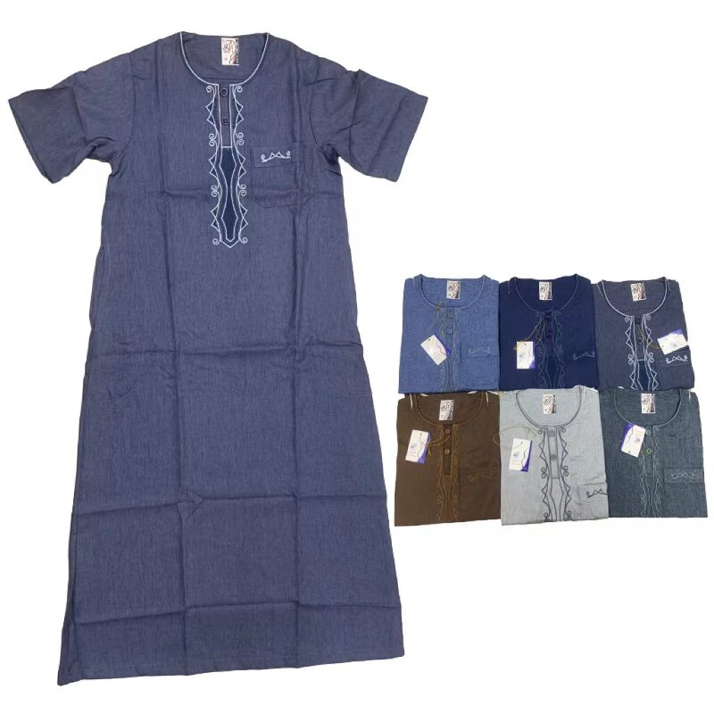 Boy's Abaya Robe Manufacturer - OEM/ODM Popular Round Neck Short-sleeved Simple Embroidery Dubai