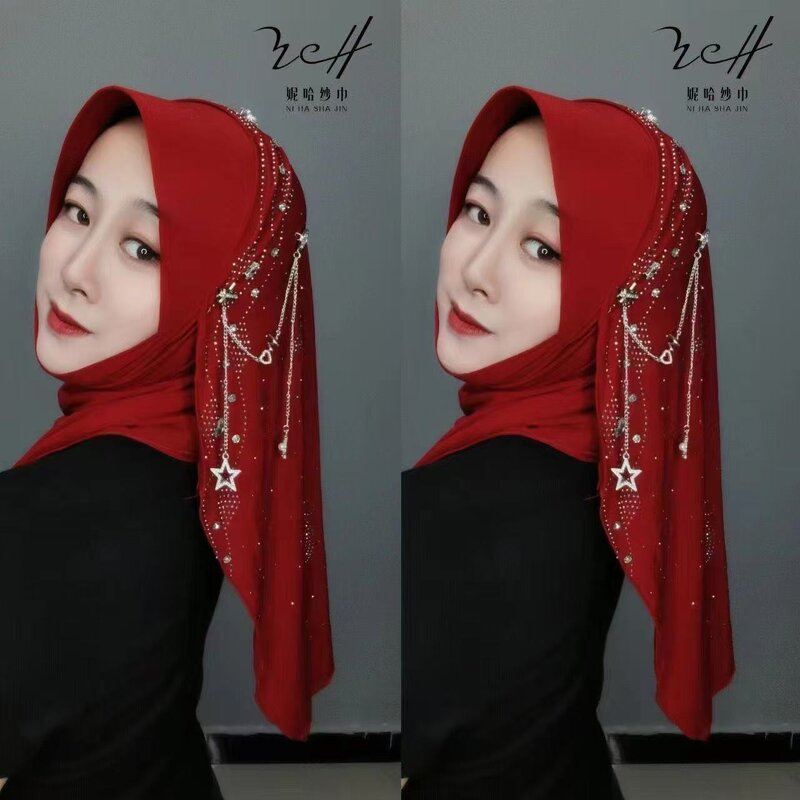Hard Brim Hijab Factory - OEM/ODM with Star Moon Golden Yarn Fabric From Manufacturer