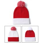 Christmas Knitted Hat Manufacturer - OEM/ODM Winter Slouchy Red White Acrylic Cuffed with Pom