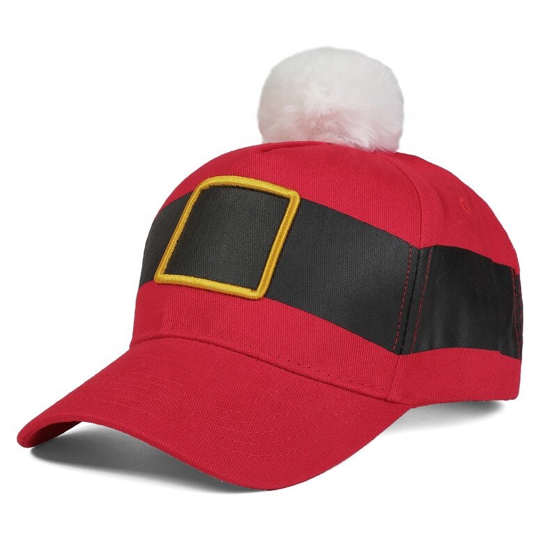 Santa Baseball Cap Factory - OEM/ODM Newest Embroidery Logo 5 Panel Red & White Pom Cap