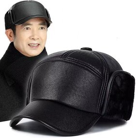 Earmuffs Hats Manufacturer - OEM/ODM Wholesale Middle Aged Men Leather Warm PU Windproof Baseball