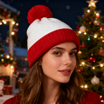 Christmas Knitted Hat Manufacturer - OEM/ODM Winter Slouchy Red White Acrylic Cuffed with Pom