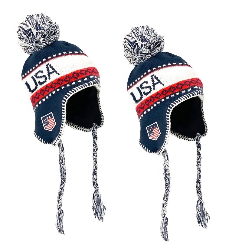 Earmuffs Hat Factory - OEM/ODM Custom Jacquard Logo USA Acrylic Women Winter Knitted