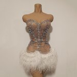 Strapless Sexy Dress Factory - OEM/ODM Novance Y5 Hot Selling Shiny Rhinestones White Feathers Hem