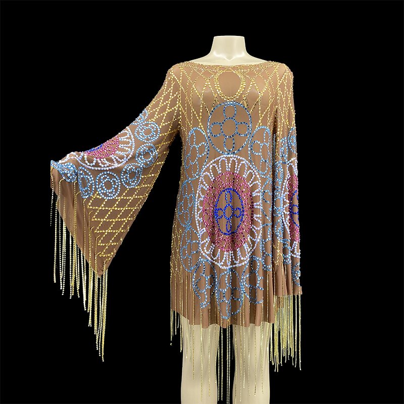 Summer Dress Manufacturer - OEM/ODM NOVANCE Y2252-B 2022 Colored Diamond Pattern Tassels Rhinestone