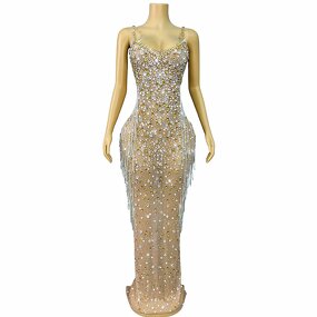 Dubai Evening Dress Factory - OEM/ODM Novance Y5235 Wedding Party Gowns Sleeveless Silver Prom