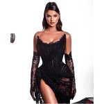 Trendy Items Manufacturer - OEM/ODM NOVANCE High Slit Sexy Tube Top Black Earl Sheer Lace Dress