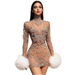 Sparkly Crystal Dress Factory - OEM/ODM Breathable Long Sleeves Birthday Prom Bodycon Night Club