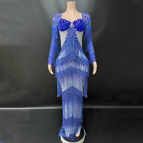 Evening Party Dress Manufacturer - OEM/ODM Novance Y5045 Blue Rhinestones Tassels Elegant Fashion