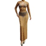 Gold Trending Dress Manufacturer - OEM/ODM Novance Y2010 2021 New Arrivals Perspective Rhinestone Long