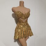 Backless Club Dress Manufacturer - OEM/ODM Novance Y10 Sexy Golden Rhinestones Sequins Dance Costume