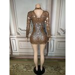 Sheer Dress Factory - OEM/ODM NOVANCE Shiny Diamonds Mirror Sequins Short Brown