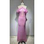 Women's Active Wear Manufacturer - OEM/ODM NOVANCE Off Shoulder Pink Elegant Long Sheer Ball Gown