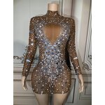 Sheer Dress Factory - OEM/ODM NOVANCE Shiny Diamonds Mirror Sequins Short Brown