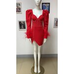 Spring Summer Fashion Manufacturer - OEM/ODM NOVANCE 2023 Shiny Diamond Tassels Puff Sleeve Red Dress