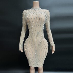 Chinese Clothing Manufacturers Manufacturer - OEM/ODM NOVANCE High Neck Shiny Diamonds Plus Size Dress