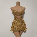 Backless Club Dress Manufacturer - OEM/ODM Novance Y10 Sexy Golden Rhinestones Sequins Dance Costume