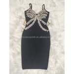 Vintage Dress Factory - OEM/ODM NOVANCE B3165-B Fall 2022 Graceful Sexy Deep V Blingbling Crystal