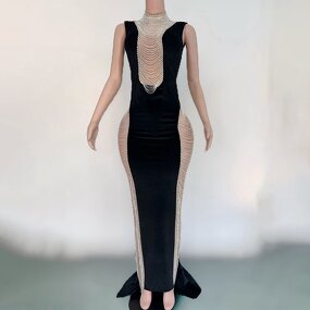 Summer Dress Factory - OEM/ODM NOVANCE Y5421 Women Shiny Diamonds Tube Black Elegant Party