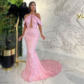 Women's Active Wear Manufacturer - OEM/ODM NOVANCE Off Shoulder Pink Elegant Long Sheer Ball Gown