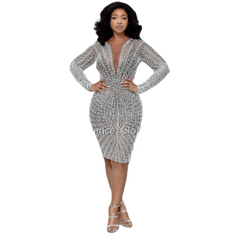 Women Rhinestones Dress Manufacturer - OEM/ODM NOVANCE Pearls Mesh Birthday Evening Celebrate Party