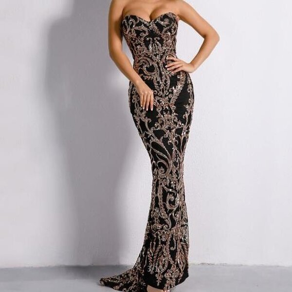 Sexy Sequins Dress Factory - OEM/ODM Sweetheart V Neck Embroidery Sequins Long Maxi Evening