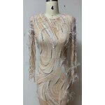 Boutique Wholesale Factory - OEM/ODM NOVANCE Elegant Feather Bling Pearls White Wedding Dress Maxi