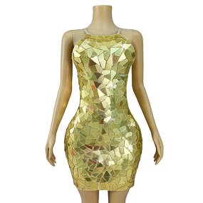 Hot Products Dress Factory - OEM/ODM Novance Y4491 Golden Irregular Mirror-like Sequins Cocktail