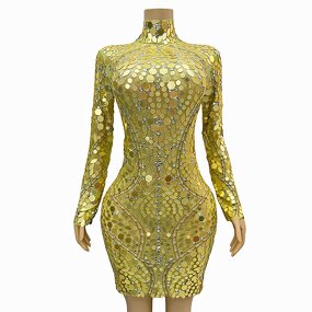 Mirror-like Sequins Dress Factory - OEM/ODM Novance Y4147 Hot Trending Wedding Cocktail Gold Dresses
