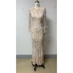 Boutique Wholesale Factory - OEM/ODM NOVANCE Elegant Feather Bling Pearls White Wedding Dress Maxi