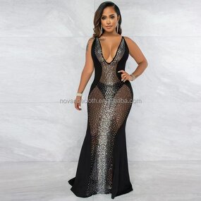 Brand Dress Manufacturer - OEM/ODM Novance Elegant See Through Fish Tail Rhinestone Sequined Sexy