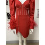 Spring Summer Fashion Manufacturer - OEM/ODM NOVANCE 2023 Shiny Diamond Tassels Puff Sleeve Red Dress