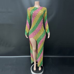 Rhinestone Evening Dress Factory - OEM/ODM Novance Y3285 Colorful Shining Long Sleeve Sexy