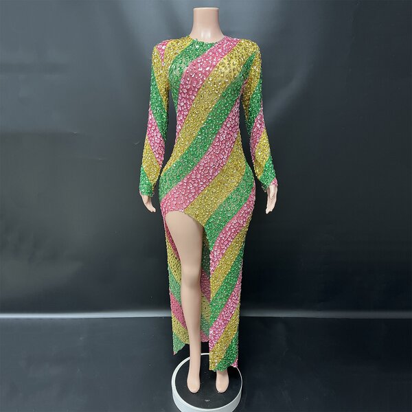 Rhinestone Evening Dress Factory - OEM/ODM Novance Y3285 Colorful Shining Long Sleeve Sexy