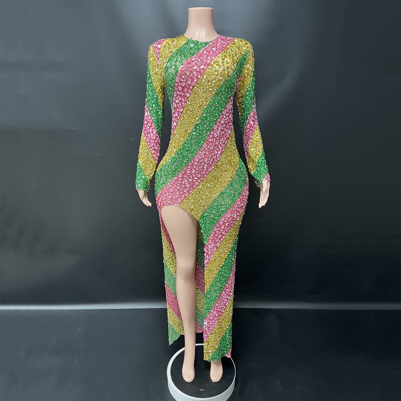 Rhinestone Evening Dress Factory - OEM/ODM Novance Y3285 Colorful Shining Long Sleeve Sexy