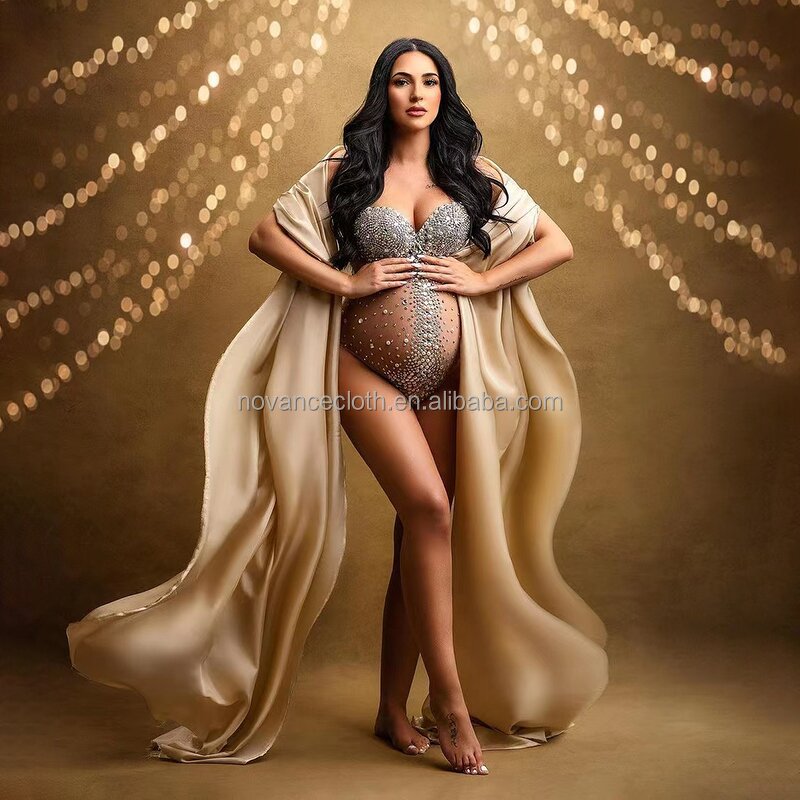 Maternity Clothes Factory - OEM/ODM Nocance Y1443 Beaded Plus Size See Through Photo Shoot Pregnancy