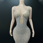 Spaghetti Strap Evening Dress Manufacturer - OEM/ODM Novance Y7 Sexy Luxurious Silver Rhinestones Long