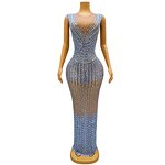 Formal Maxi Dress Manufacturer - OEM/ODM Novance Y4610 Wholesale Rhinestone Slit Elegant Sleeveless