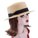 Straw Boater Hat Manufacturer - Women Fedora Panama Style Flat Top Ribbon