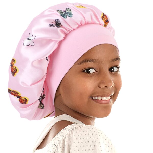 Satin Bonnets Factory - Butterfly Pattern Kids Size Sleeping Cap Wide Band