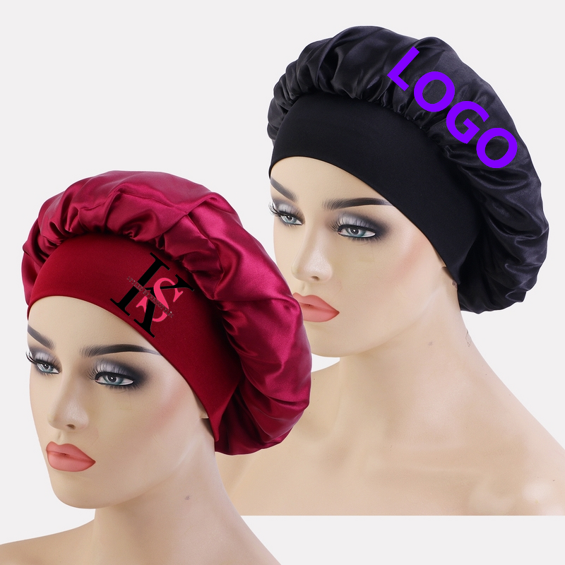 Satin Bonnet Supplier - 2 Pcs Set Custom Logo Wide Brimmed Sleep Night Cap