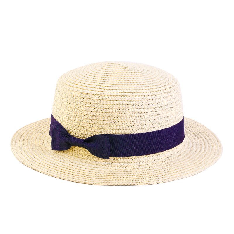 Straw Boater Hat Manufacturer - Women Fedora Panama Style Flat Top Ribbon