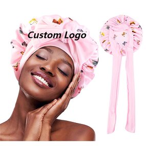 Satin Hair Bonnets Factory - Long Tail Custom Logo Butterfly Patterns Printed