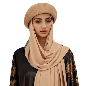 Hijab Cover Factory - Women Long Scarf with Wool Beret Hat Instant Wrap