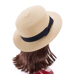 Straw Boater Hat Manufacturer - Women Fedora Panama Style Flat Top Ribbon