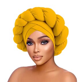 African Head Wraps Supplier - Hair Plain Stretchy Big Braid Turban Cap