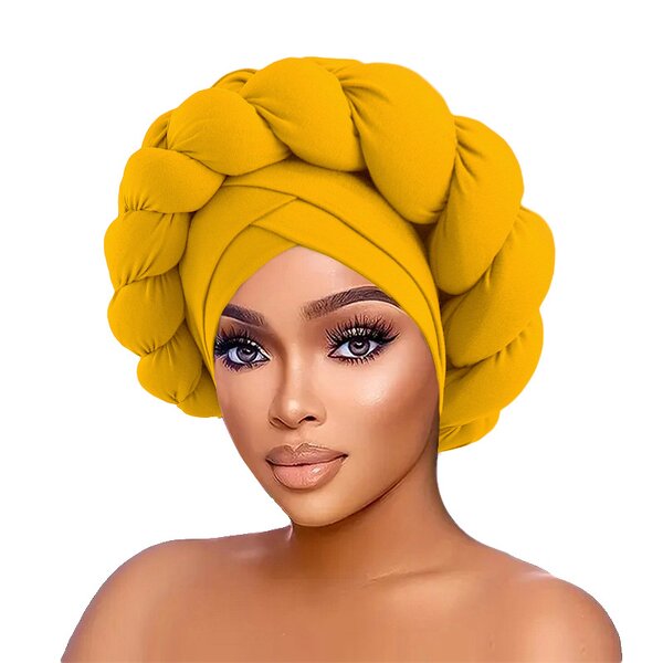 African Head Wraps Supplier - Hair Plain Stretchy Big Braid Turban Cap