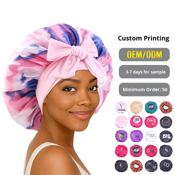 Satin Hair Bonnet Supplier - Custom Large Tie Edge Band Adjustable Sleep