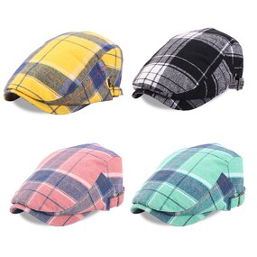 Flat Cotton Hat Supplier - Unisex Adjustable Colorful Striped Plaid Ivy